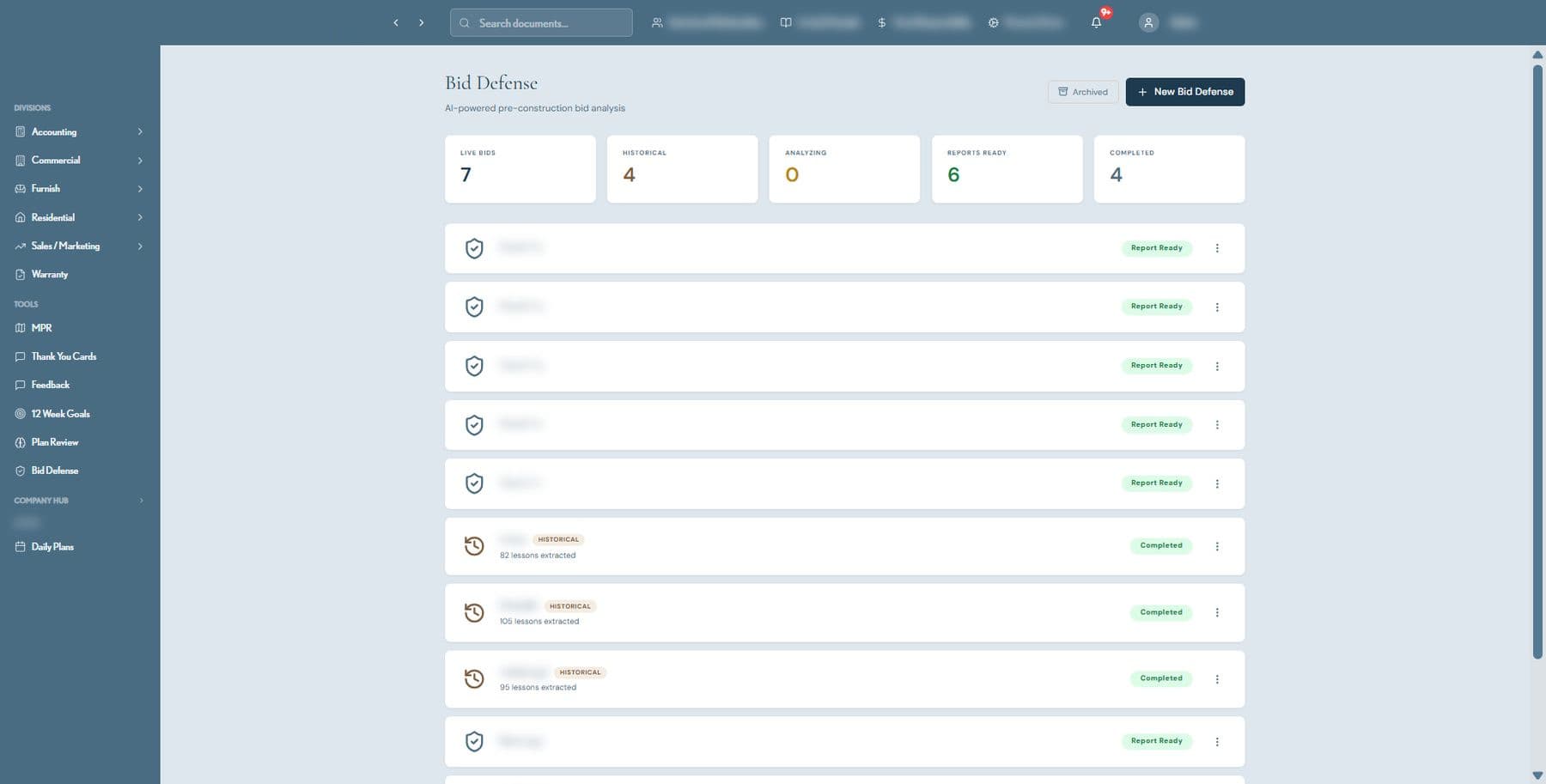Bid defense tracker
